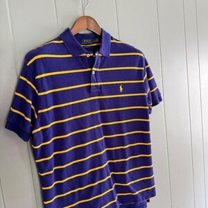 Polo Ralph Lauren Classic Fit Striped Pique Polo Men L Purple Gold Preppy